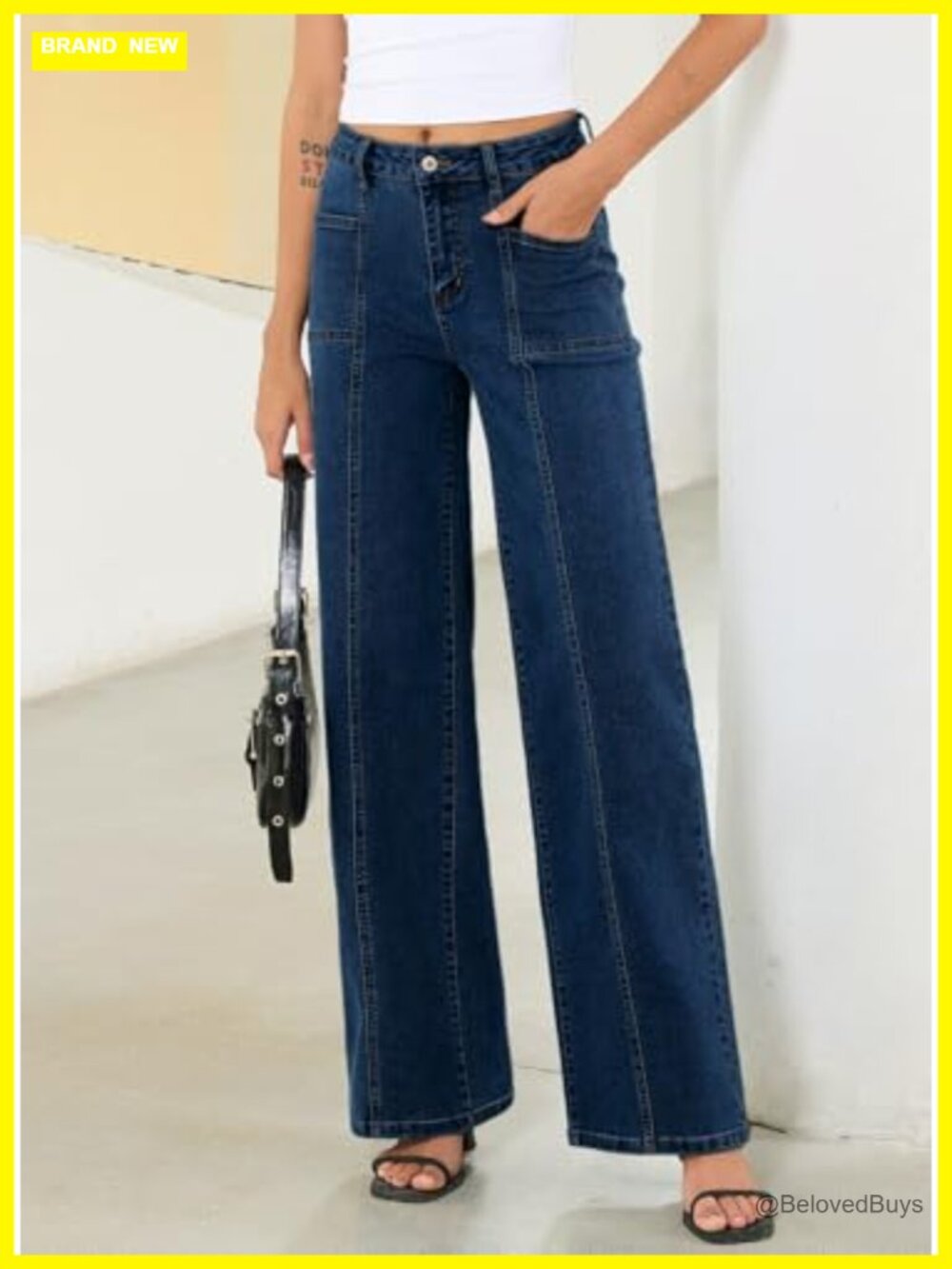 Wide Leg High Waisted Stretchy Denim Jeans with Pockets - Picture 3 of 7